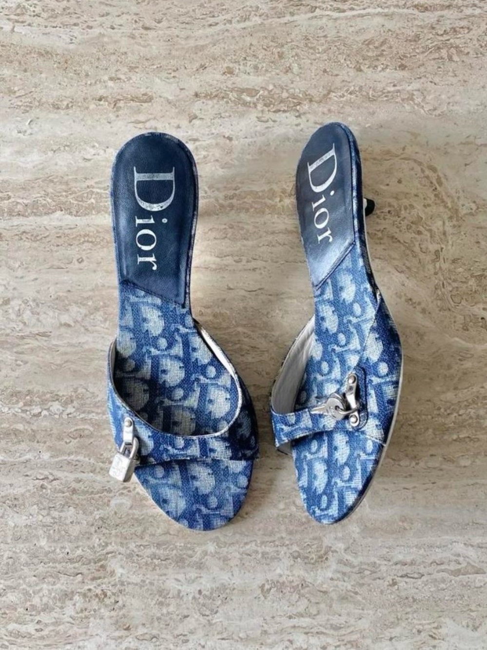 Vintage Dior John Galliano blue denim kitten heels